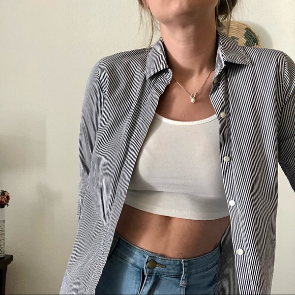 Blue and white stripe J Crew button up long - Picture 10 of 10